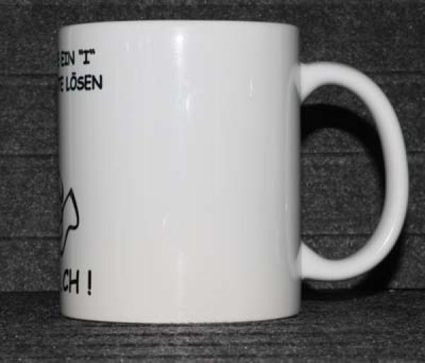 Weiße Tasse mit Spruch  "ICH KAUFE UND MÖCHTE LÖSEN "F_CK D_CH" "